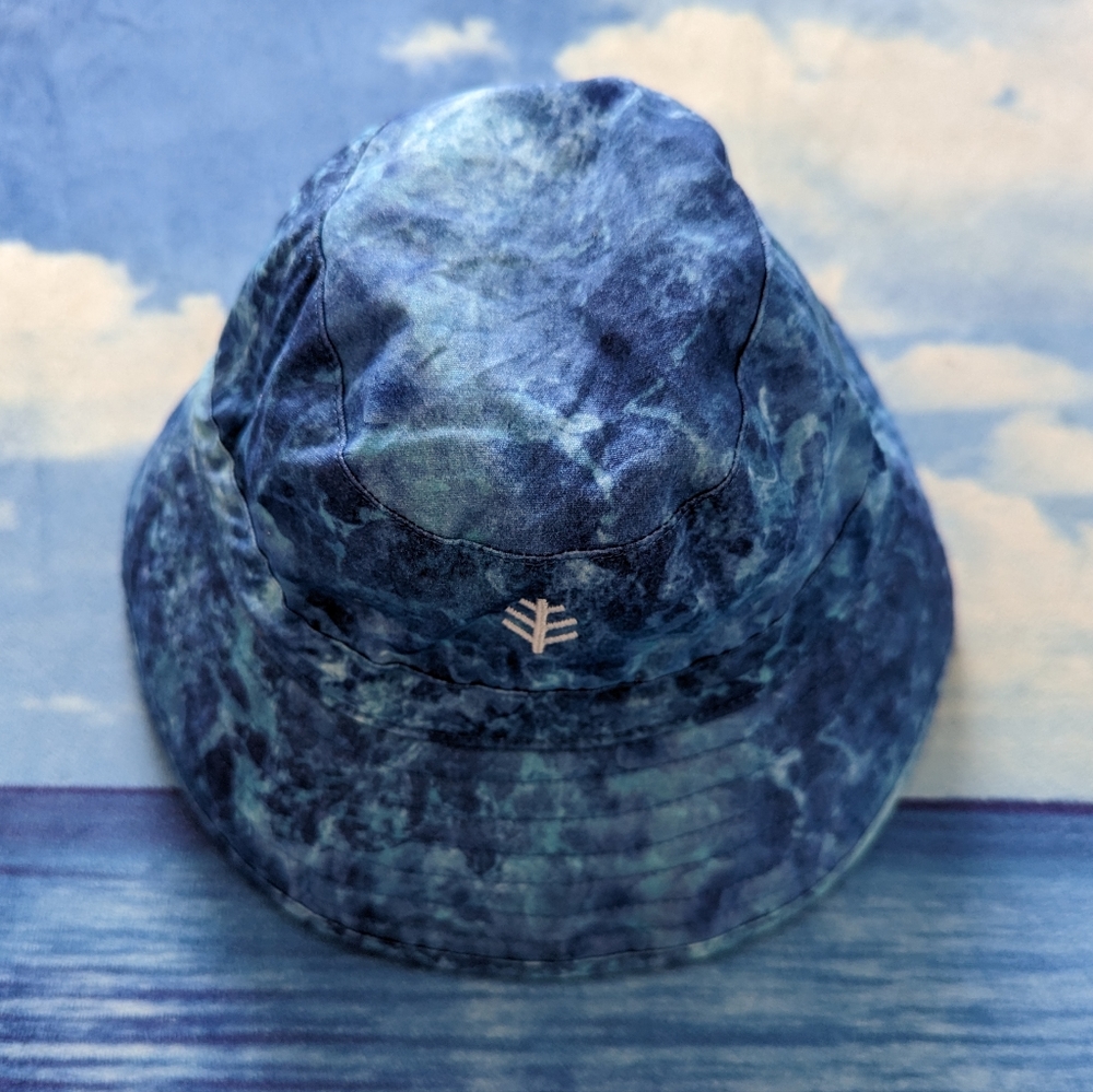 Coolibar Chin Strap Bucket Hat Tie Dye Water Pattern Cotton